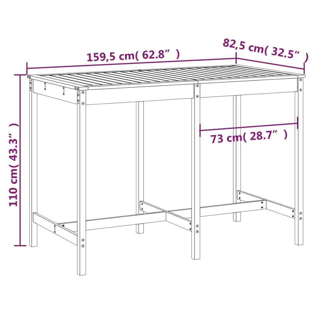 Stół ogrodowy, szary, z litego drewna sosnowego, 159,5 x 82,5 x 110 cm, stabilny, wytrzymały, na balkon, taras, do ogrodu zimowego, idealny do grillowania, jedzenia i pikniku