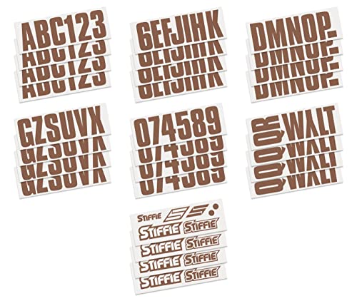 Image of Stiffie UNILINE 3 inch Alpha-Numeric Registration Identification Numbers Stickers Decals for Boats & Personal Watercraft (Brown)