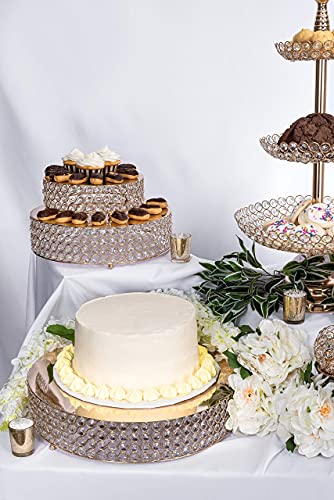 Simply Elegant - 18" Round Crystal Beaded Cake Stand, Large Cake, Dessert Cupcake Pastry Candy Display Plate For Wedding Event Birthday Party Celebration - Gold #TOP3