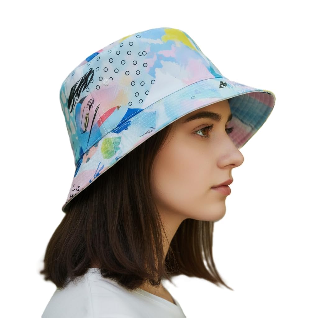 Women Abstract Print Bucket Hat - Colorful Summer Sun Protection Fisherman Cap for Festivals Beach & Travel - Packable Cotton Outdoor Hat Multicolour