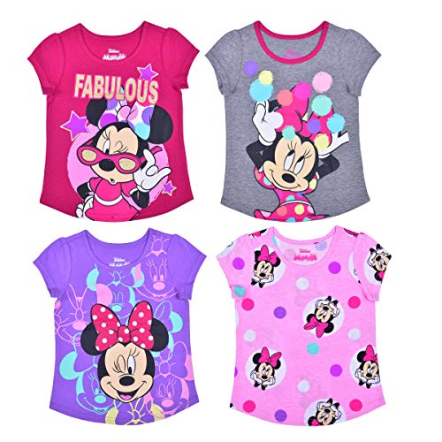 Disney Girl's Minnie Mouse 4 Pack Short Sleeves Tee Shirt Set, Fashionable Bundle for Kids, Size 8 Purple