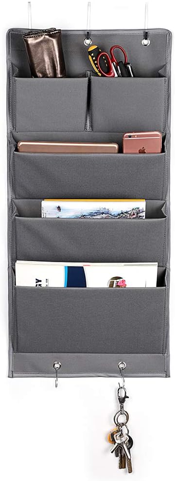 IGNPION 5 Pockets Hanging File Organizer Over Door Closet Storage Pocket Wall Organizer Hanging Magazine Paper Holder with 2 Hooks for Home Office School
