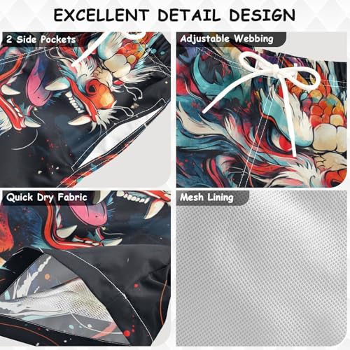 Pigsaly Boys Swim Trunks Dragon Head Painting Boys Board Shorts Swimsuit Swimwear Summer Bathing Suit 4T Multicolor3