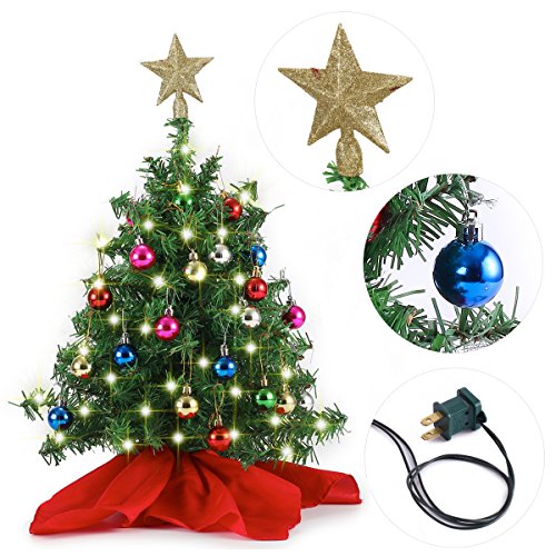 20" Tabletop Mini Christmas Tree Set with Clear LED Lights, Star Treetop