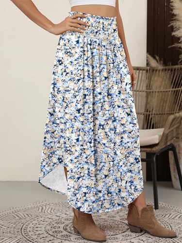 Image of ANRABESS Women's Maxi Skirts Summer Boho Floral High Waisted Flowy Swing Pleated Beach Long Skirt with Pockets