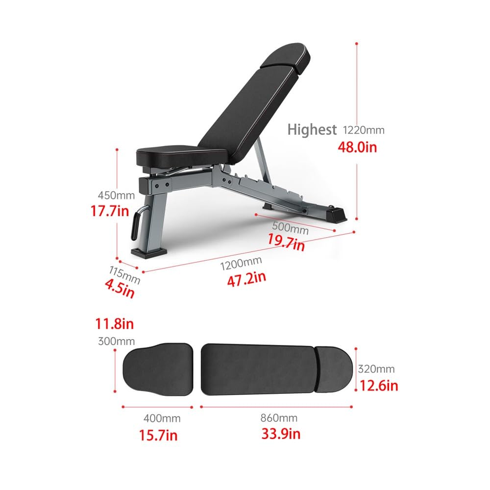 Weight Bench, Adjustable Weight Bench for Full Body Workout, Incline and Decline, Home Gym