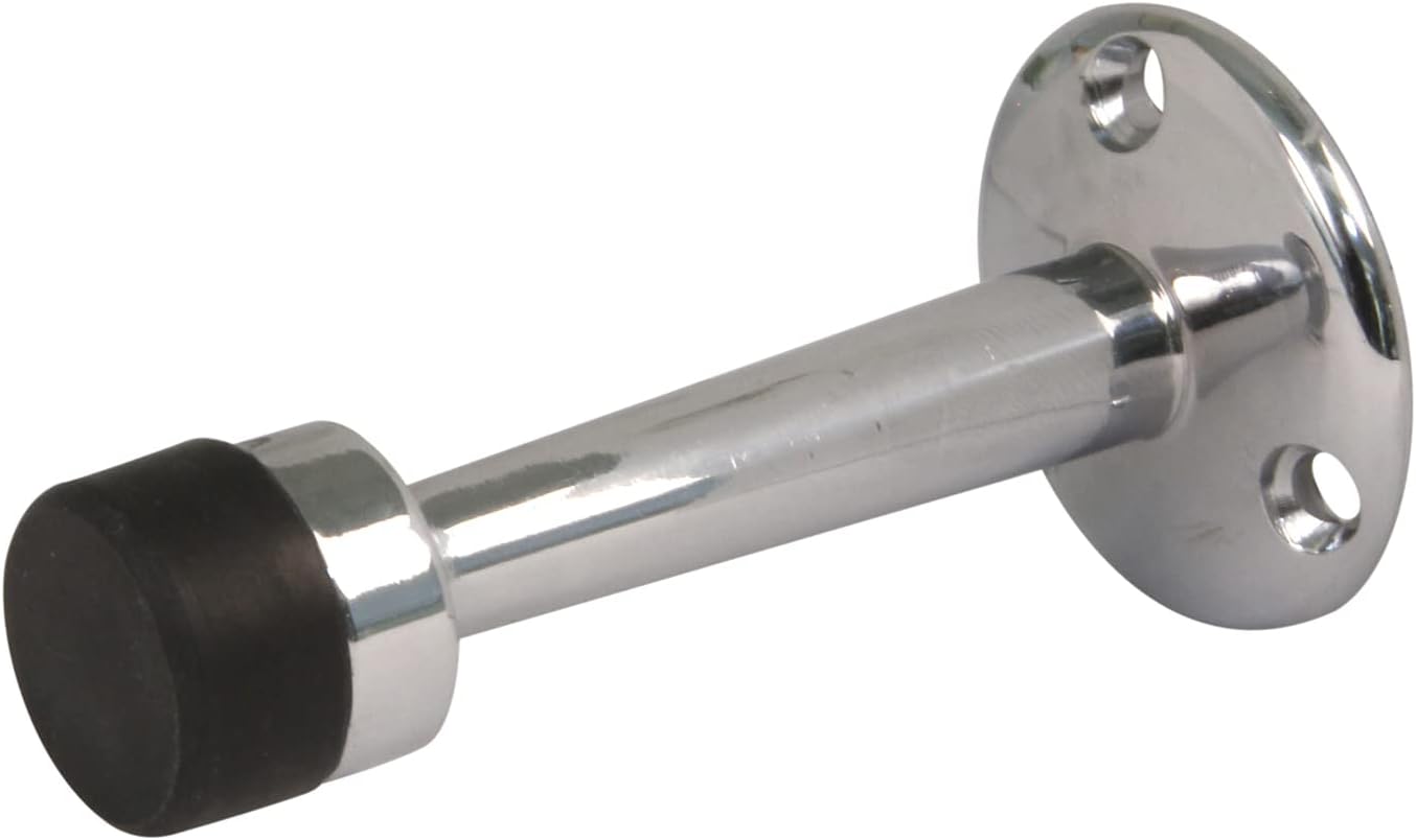 Amig | Stop for Passage Doors | Diameter 19 x 75 mm | Model 601 | Brass | Gloss Chrome Finish | Black Rubber | Wall Mounting | Includes Coach Screw