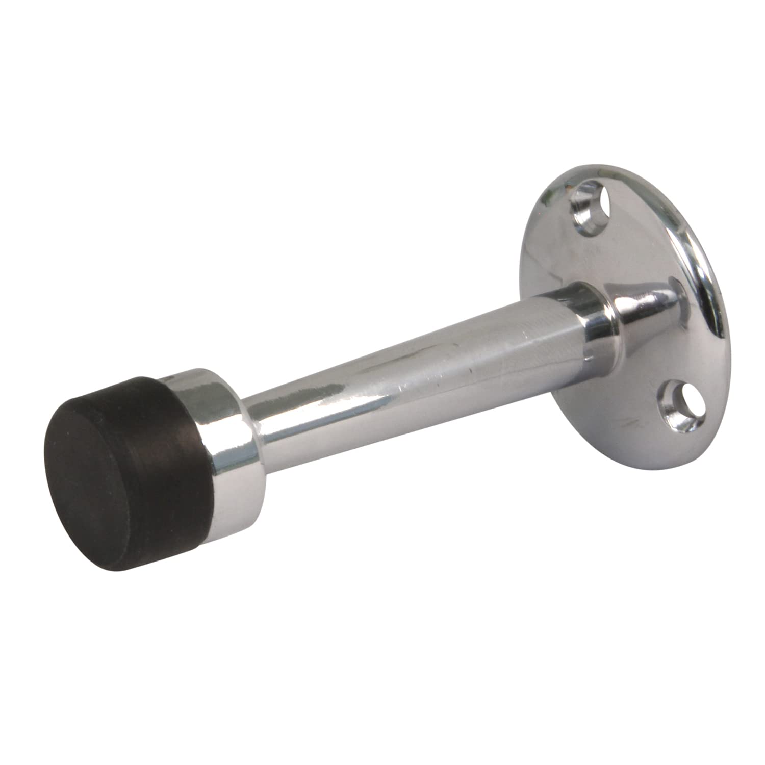 Amig Gloss Chrome | Passage Door Stopper | Diameter 19 X 75 Mm | Model 601 | Brass | Finish | Black Rubber | Wall Mounted | Includes Screws For Installation
