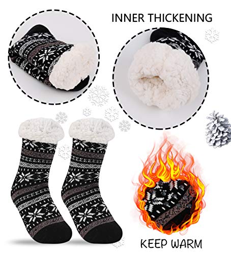Image of 3 Pairs Fuzzy Slipper Socks for Women Men, Winter Warm Soft Fleece Lined Non Skid