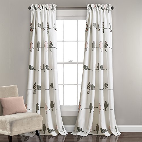 Lush Decor Rowley Birds, Polyester, Blush & Gray, 52" W x 84" L (Pack of 1), W 52" x L 84" (2 Panels) - Image 2