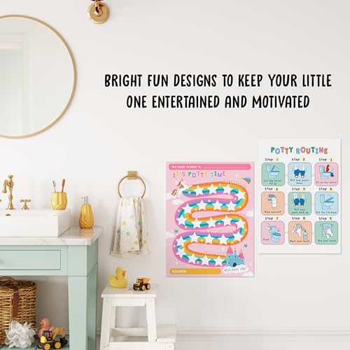 Image of Potty Training Reward Chart for Kids - Unicorns & Castles x 10 pcs - Potty Training Chart for Girls - Routine Calendar - Sticker Board - Train to Poop - Toddler Schedule Chart by Central 23