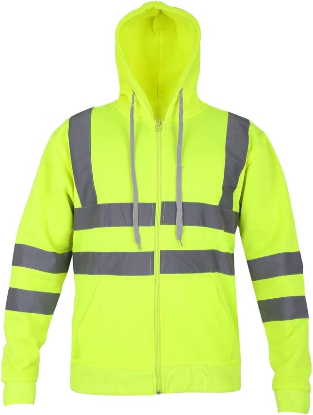 AK GarmentsHi Vis Zip Hooded Sweatshirt High Visibility Reflective Tape Band Work Fleece Safety Hoodie Sweatshirts Jacket Warm Security Bottom Plus Sizes Small - 5XL