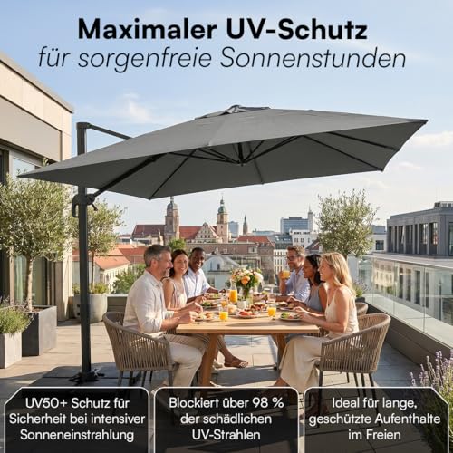 Unteransicht des geöffneten rechteckigen 300x300 cm STEELSØN Sonnenschirms. - Detailansicht von STEELSØN Elaris Premium...