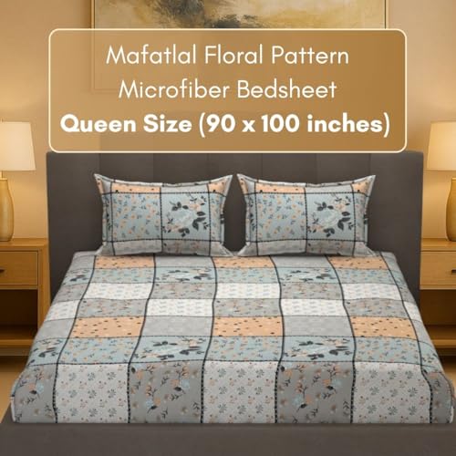 Image of Mafatlal Luxe Lilac 140 GSM Premium Microfiber Queen Size Bedsheet with 2 Pillow Cover for Double Bed, 90x100 Inch - Light Blue & Teal, Soft, Lightweight & Durable