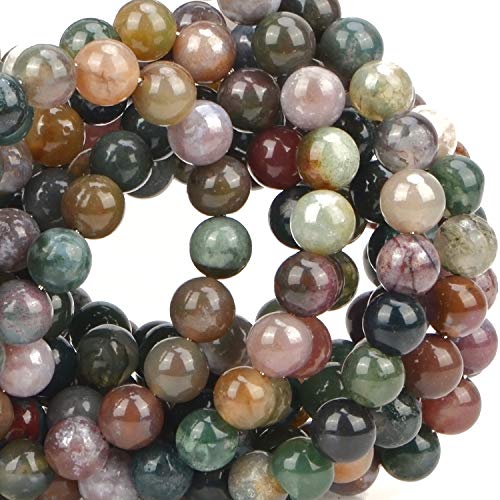 Image of 100Pcs Natural Crystal Beads Stone Gemstone Round Loose Energy Healing Beads with Free Crystal Stretch Cord for Jewelry Making (Indian Agate, 6MM)
