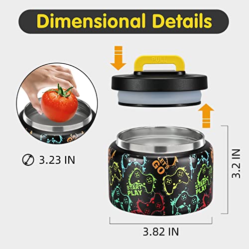 Image of JXXM 8 Oz Thermo Food Jar for Hot & Cold Food for Kids, Insulated Lunch Containers Hot Food Jar,Leak-Proof Vacuum Stainless Steel Wide Mouth Lunch Soup Thermo for School (Black-Game machine)