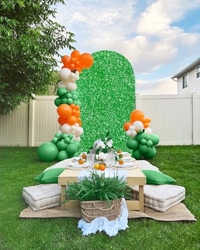 Image of 7.2Ft Arch Backdrop Cover Green Spring Sparkling Backdrop Cover Chiara Round Top Background Arch for Jungle Party Birthday Photography Prom Decoration