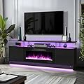 Kucreiheat TV Stand with Fireplace-LED Fireplace Entertainment Center-70 inch TV Stand with Fireplace, 2 Tier TV Console Storage Cabinet, Media Console Table for Living Room, Black