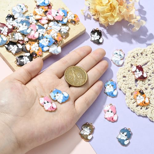 Stiesy 40Pcs 8 Styles Enamel Cat Charms Printed Pet Kitten Pendant Charm Cute Animal Dangle Charms for DIY Bracelet Crafts Jewellery Making - Image 4
