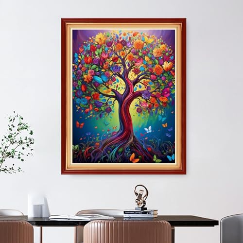 Image of Foxdiviy Cross Stitch Kits - Colorful Tree 16x20 inch - 11CT Embroidery Patterns - Art Crafts DIY Needlework Starter Kits for Beginners Adults
