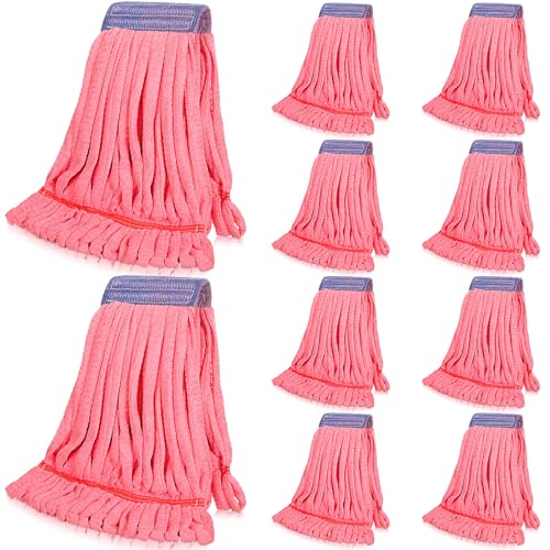 Image of Lallisa 10 Pcs Commercial Mop Head Replacement Tube Microfiber Mop Heads for Floor Cleaning Industrial Mop Heads Looped End Wet Mop Head Refill for Home Commercial Industrial Use (Red,18 oz)