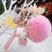 PaPiJoJo Cute Keychains for Women/Girls, Kawaii Pom Pom Fuzzy Key Chain Accessories Wristlet Cartoon Keychain for Backpack Car Keys (Pink208)