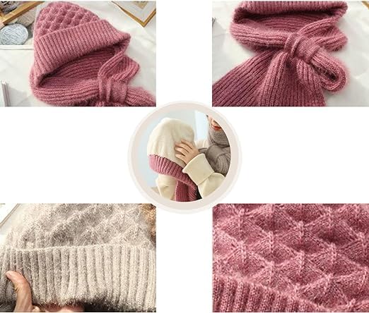 Integrated Ear Protection Windproof Cap Scarf, Thickened and Warm Knitted Hat Scarf, Winter Hat and Scarf Set for Women3
