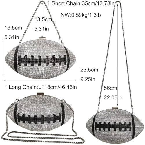 Image of Women Rhinestone Football Shaped Handbag Chain Crossbody Shoulder Bag Football Purse | Rugby, Unique, Novelty, Football
