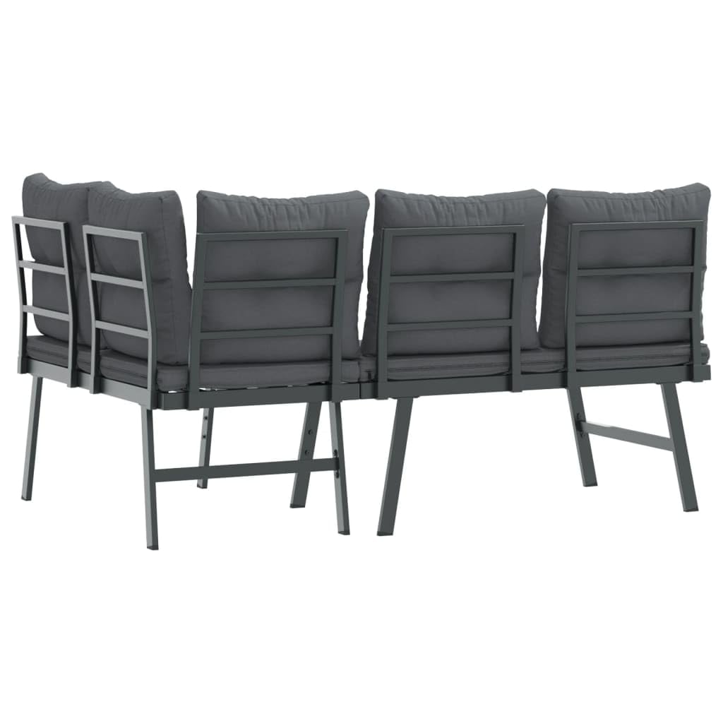 Banco de jardín con cojín, 2 piezas, acero con recubrimiento en polvo, resistente a la intemperie, 173 x 118 x 76 cm, para terraza, balcón, exterior, confort de asiento, incluye