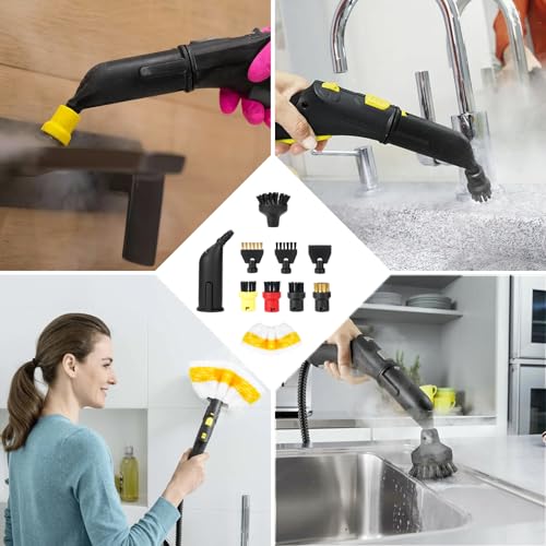 Jellybibo 12 Stück Zubehör Kompatibel mit Kärcher Dampfreiniger, SC1 SC2 SC3 SC4 SC5 Handdüse Ersatzteile Rundbürstenset Düse Fensterabzieher Fugenbürsten Ersatzteile