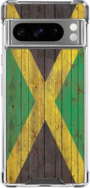Skinit Clear Phone Case Compatible with Google Pixel 8 Pro - Jamaican Flag Dark Wood Design
