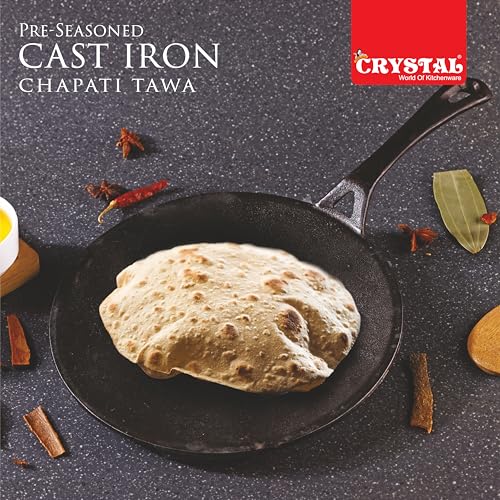Image of Crystal Pre-Seasoned Cast Iron Roti /Chapati Tawa 250 Mm | Free Handle Cover | 100% Toxin Free | Naturally Non Stick | Long Lasting | Induction & Gas Stove Compatible