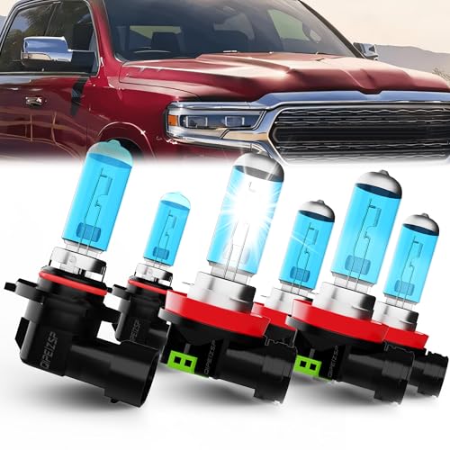 QIPEIZSP compatible with 2019 2020 2021 DODGE RAM 1500 2500 3500 Without Projector Lights Headlights Bulbs, 9005/HB3/H10 High Beam + H11/H8/H9 Low Beams Halogen Headlight + H11 Fog Light, Pack of 6