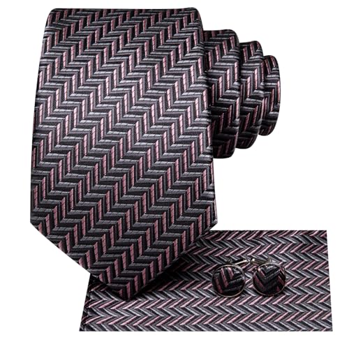 Image of Dubulle Silk Ties Set for Men Formal Paisley Striped Necktie Pocket Square Cufflinks 3PCS Sets Wedding Business Party