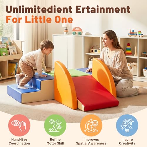 Image of TODIBY 6-Piece Soft PU Leather Toddlers Climbing Toys (XL Size), Baby Foam Climbing Blocks, Extra Large Foam Play Gym Climber Structures for Toddler 3, Indoor Climb and Crawl Activity Play Set