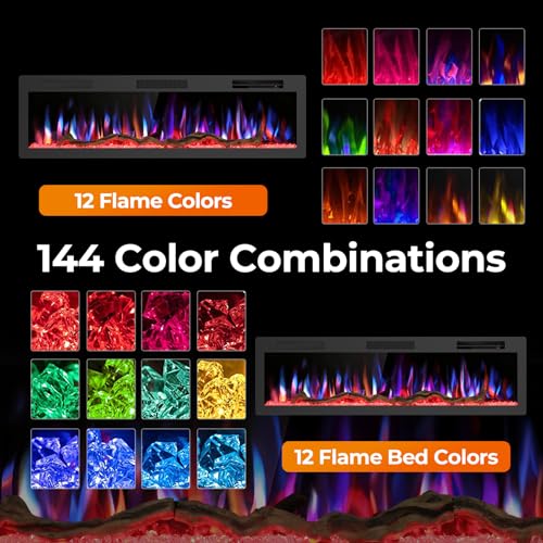 Image of R.W.FLAME 60 inch Recessed and Wall Mounted Smart Electric Fireplace, Alexa /WiFi Enabled, APP Control with Multiple Sound Modes, Remote Control with Timer, Adjustable Flame Colors and Speed