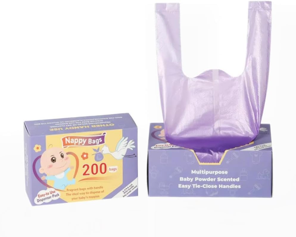 SKY-TOUCH Portable Biodegradable Disposable Diaper Wet Waste Bag (200pcs/box) Baby Powder Scented Diaper Wet Waste Bag Vest Design Baby Diaper Bag Suitable for Travel and Daily Use