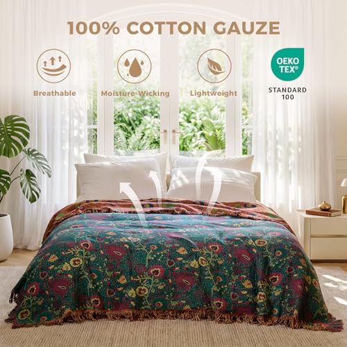 Image of LUTBM Boho Throw Blanket for Bed 60 inchx80 inch, 100% Cotton Cozy Couch Blankets