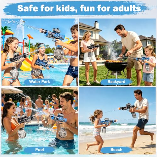 Altoance 2 Pack Electric Water Guns for Kids, Automatic Squirt Gun with LED Light & Sound, Fall Toys for Pool Beach Backyard, Fun with or Without Water, Indoor & Outdoor Fun for Boys Girls Ages 3+ - image 3
