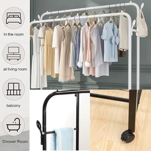 Image of Single Pole Coat Hanger /Cloth Stand /Garment Stand with Bottom Shelves - Metal Garment Rack for Organized Storage 8 Hook (Multi) (White-1)