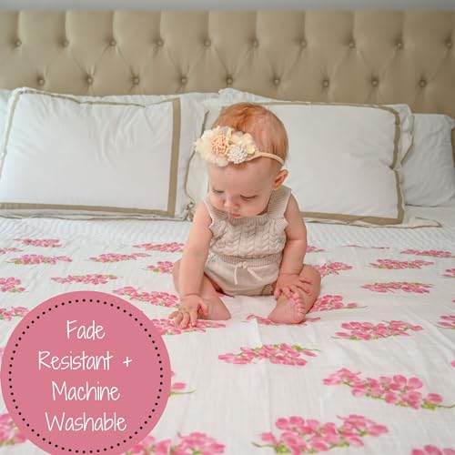 Image of LollyBanks Baby Blanket, 100% Cotton Muslin Swaddle Blankets for Girls, Large 47 x 47 Inches Newborn Blanket, Soft and Breathable Receiving Blankets, Baby Essentials, Registry (Dogwood Flower Print)