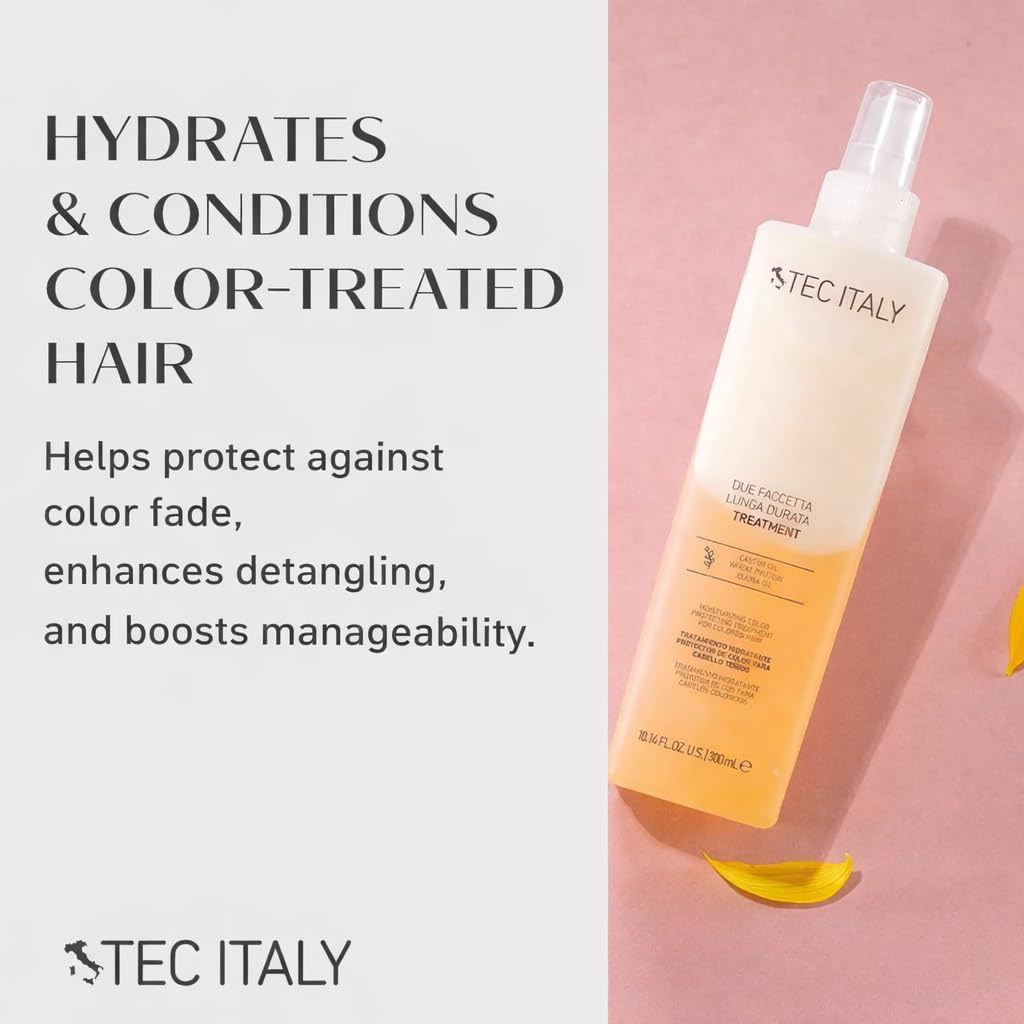 Tec Italy Due Faccetta Lunga Durata Leave-In Two-Phase Treatment 300 ml, Color-Treated Hair Spray with UV Protection, Hydrates, Detangles & Prevents Fading 10.14oz | Color-protecting, Leave-in treatment, Deep hydration, UV Protection, Softness