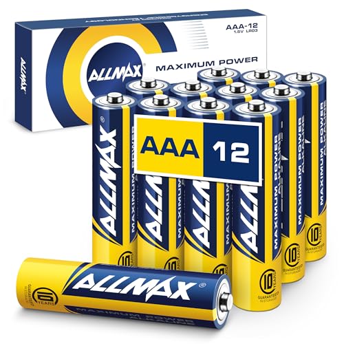 Allmax AAA Micro (LR03) Maximum Power Alkaline Batterien (12 Stück) – Ultra-Langlebigkeit, auslaufsicheres Design, 10 Jahre Haltbarkeit, maximale Leistung (1,5 V)