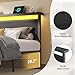 HISOFT Queen Bed Frame with Storage, Wood Headboard with Fast Charging Station, LED Lights, Platform Bed Frame Queen Size, Fabric Drawers with Wheels, No Box Spring Needed, Noise Free, Classic Black