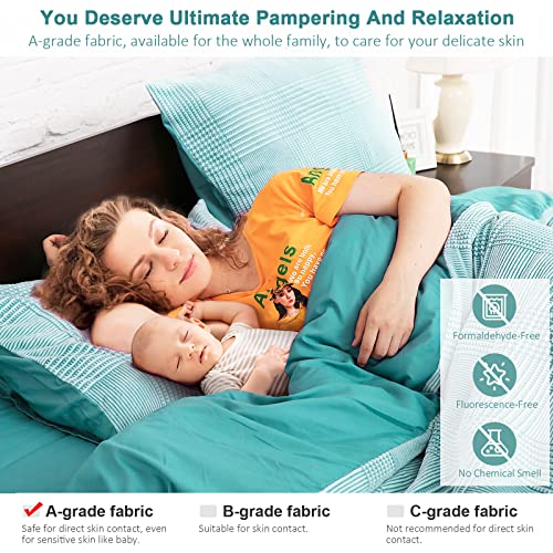 Bedspick Duvet Cover Set Queen Size, Soft Green Lightweight Breathable For All Season, 3 Pieces Bedcover With Zipper Closure & Grid Pattern, 1 Duvet Cover 90X90 Inches And 2 Pillow Sham #TOP4