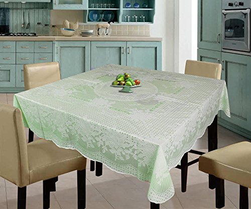 Katwa Clasic – 54 x 54 Inch (Square) Rose Lace Vinyl Tablecloth (Pista, for 4-Seater Table)