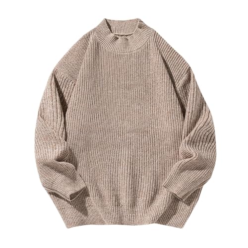 Mens Vintage Sweater Classic Mockneck Oversized Sweaters Baggy Jumper Chunky Knit Tops Drop Shoulder Pullover Sweater