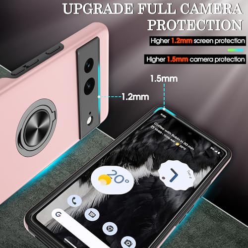 Coque Google Pixel 7 rose antichoc avec protège-écran et anneau