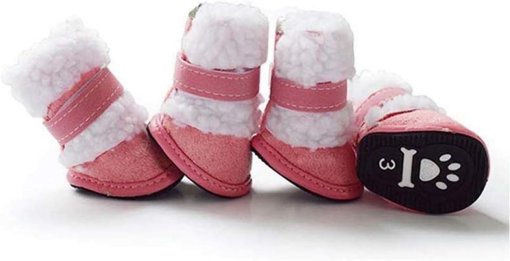 4Pcs Cute Dog Shoes Winter Warm Thick Faux Fur Puppy Boot with Magic Straps and Non-Slip Sole
