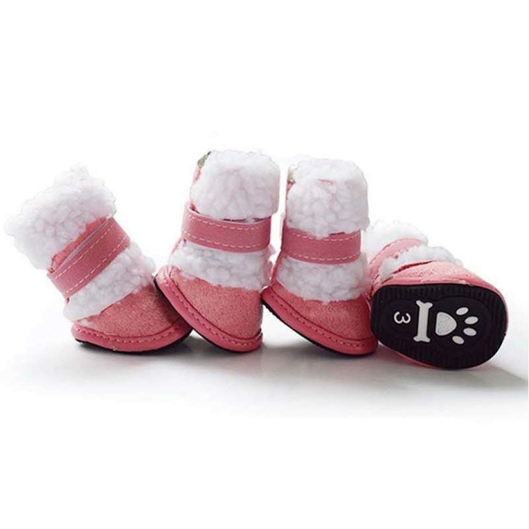 4Pcs Cute Dog Shoes Winter Warm Thick Faux Fur Puppy Boot with Magic Straps and Non-Slip Sole